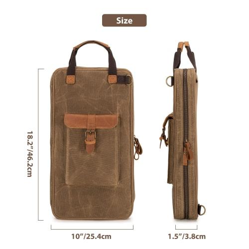 Damero Drumstick Bag, Holds Approximately 12 Pairs, Waxed Canvas, Shoulder Strap, Multiple Pockets