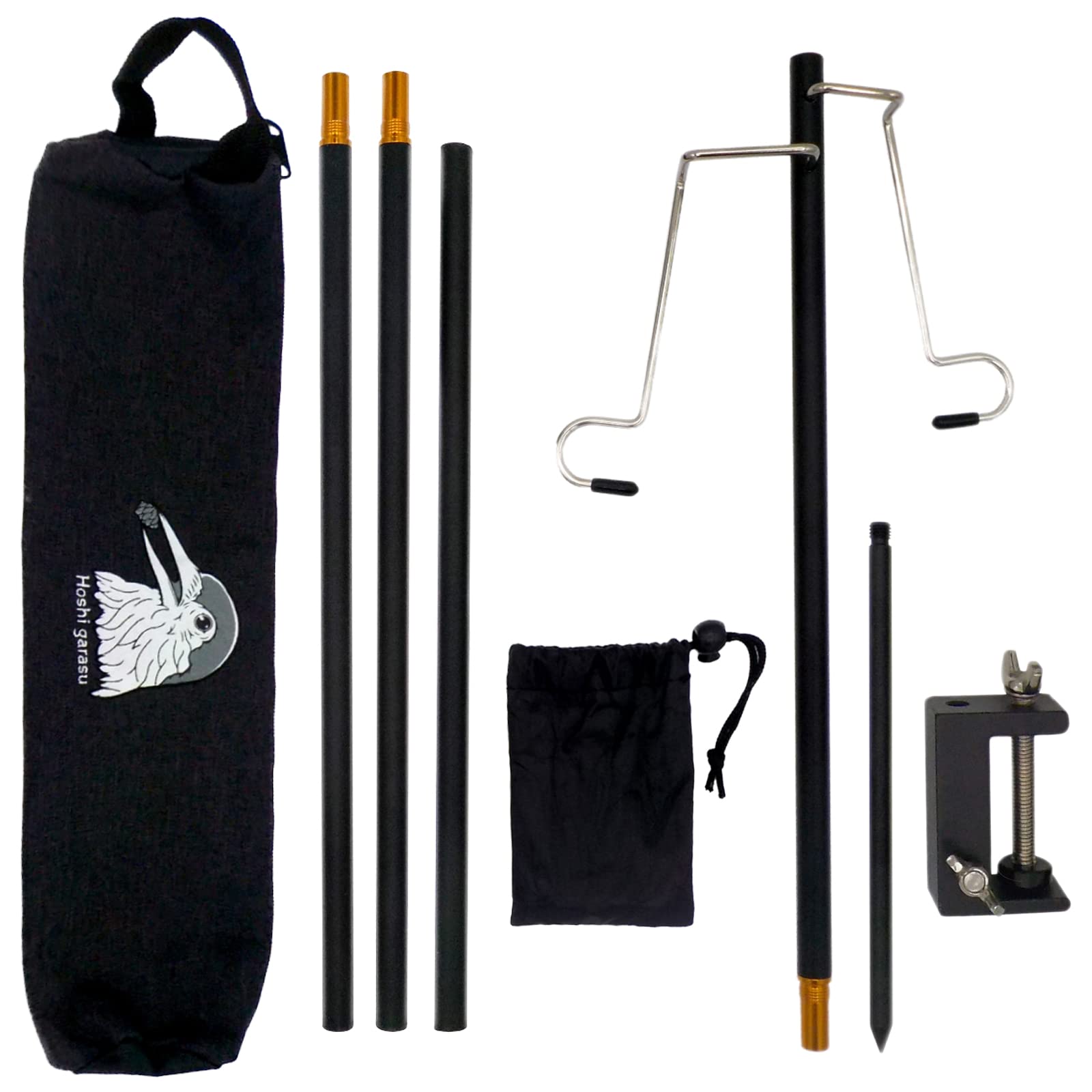 

Hoshigarasu Lantern Stand with Storage Bag, Lantern Pole, 2 Hangers, 2-Way Peg/Clamp Attachment, Height Adjustable, Lightweight Aluminum, Compact, Lan