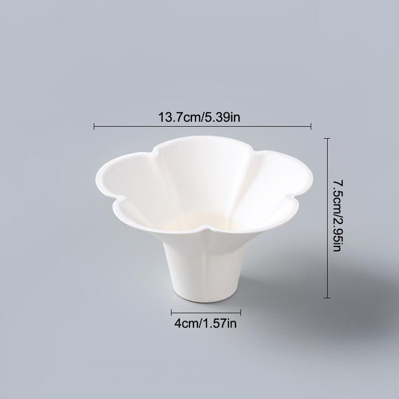 10Pcs Petal Shaped Disposable Paper Bowl Picnic Birthday Party Handheld Home Ice Cream Dessert Packing Cup Fruit Oat Yogurt Bowl