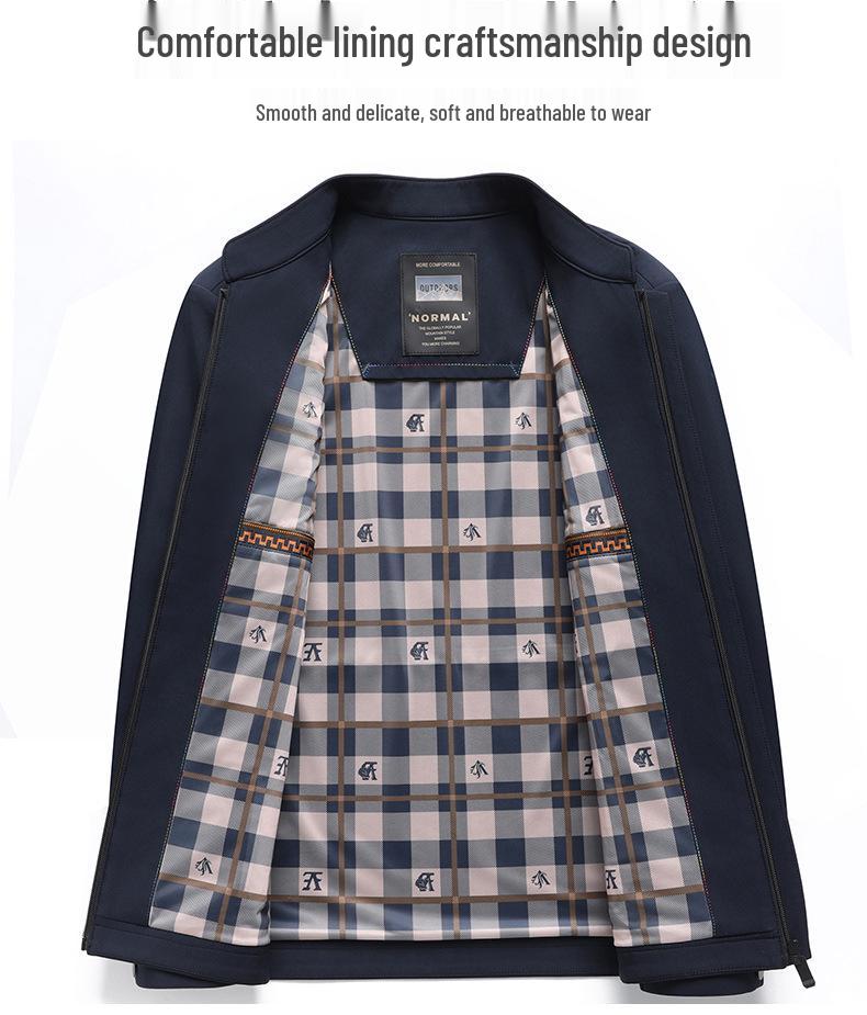 Jipusha Men's Spring/Autumn Casual Stand Collar Jacket for Middle-aged Men