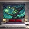 Loki Casting Green Magic Orb with Horned Helmet Dark Fantasy Wall Tapestry Decor for Man Cave Bedroom Gift