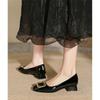 Customized~ Low-heeled Single Shoes Femininity 2025 Spring and Autumn New Patent Leather Square-headed Grandma Shoes Red Thick-heeled High Heels