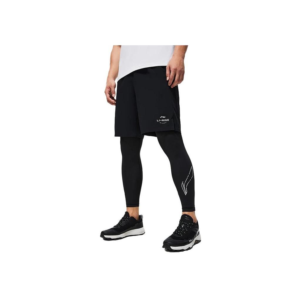 Li-Ning Fitness Series Solid Color Logo Elastic Waist Quick-Dry Sports Shorts Men shorts Black AKST541-1