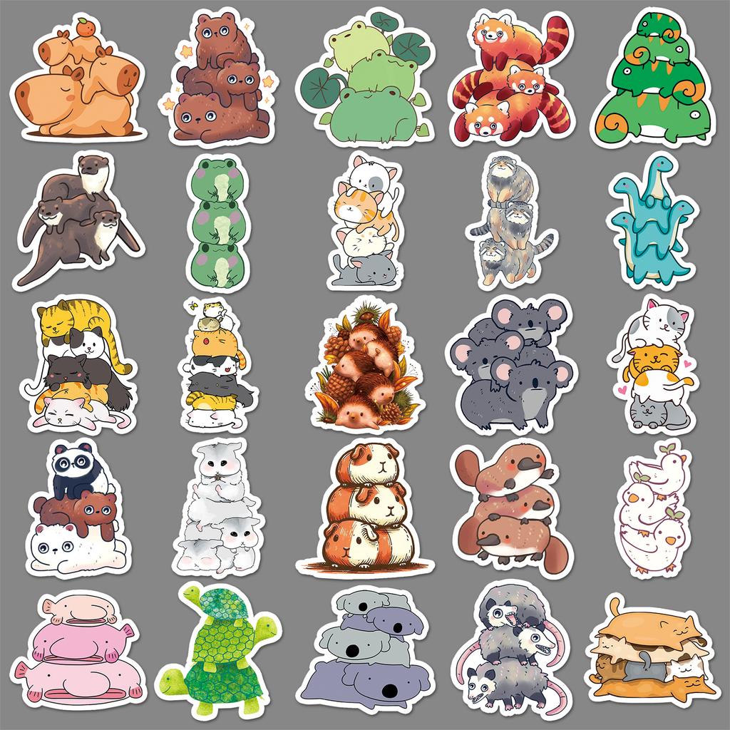 50 Stacked Animal Graffiti Stickers Personalized Cartoon Cute Animal Decorative Mobile Phone Case Hand Note Stickers