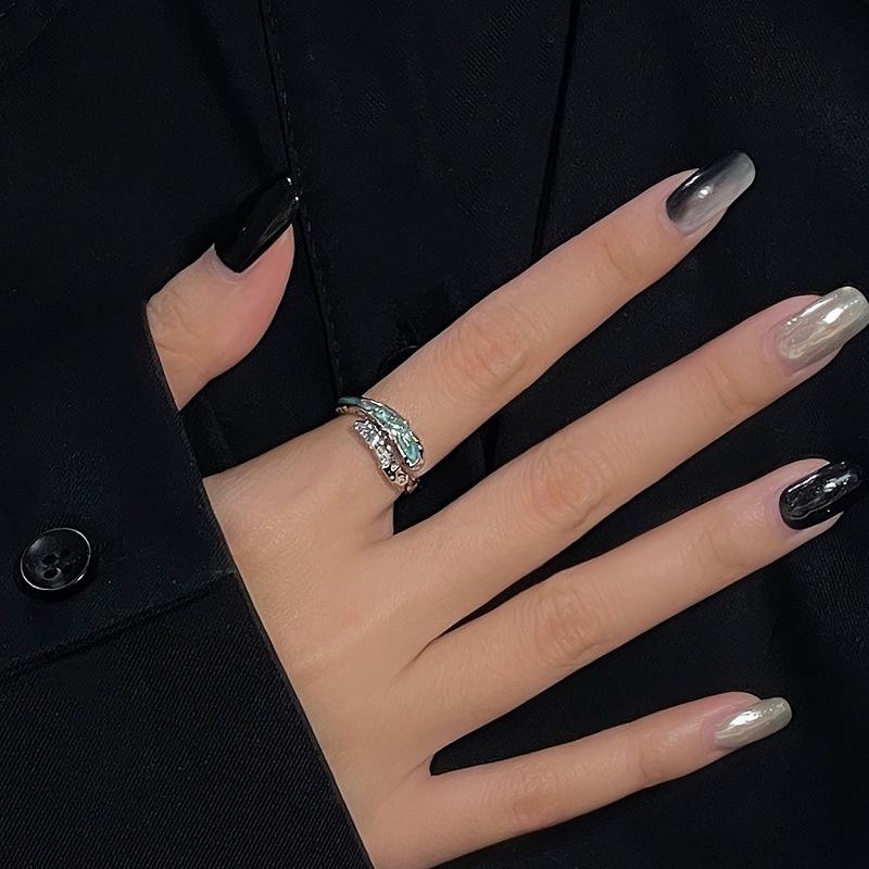 Эмалированный крест  Капля масла  с неровными французскими складками Премиальное кольцо с холодным открытием Женское кольцо Adjustable opening