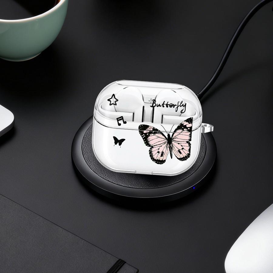 Cartoon Butterfly Case For Samsung Galaxy Buds 3Pro 4Pro 3 FE 2 4 Pro Live 2Pro Clear Earphone Cases Cover With Hook