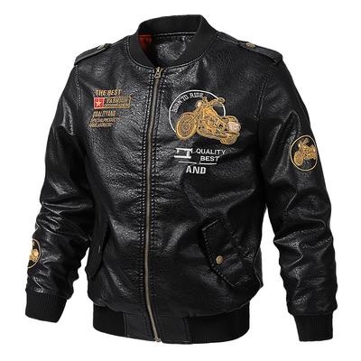 Autumn and Winter Baseball Jersey Flight Leather Jacket Men's Large Size Loose Embroidered Locomotive Men's PU Leather Jacket