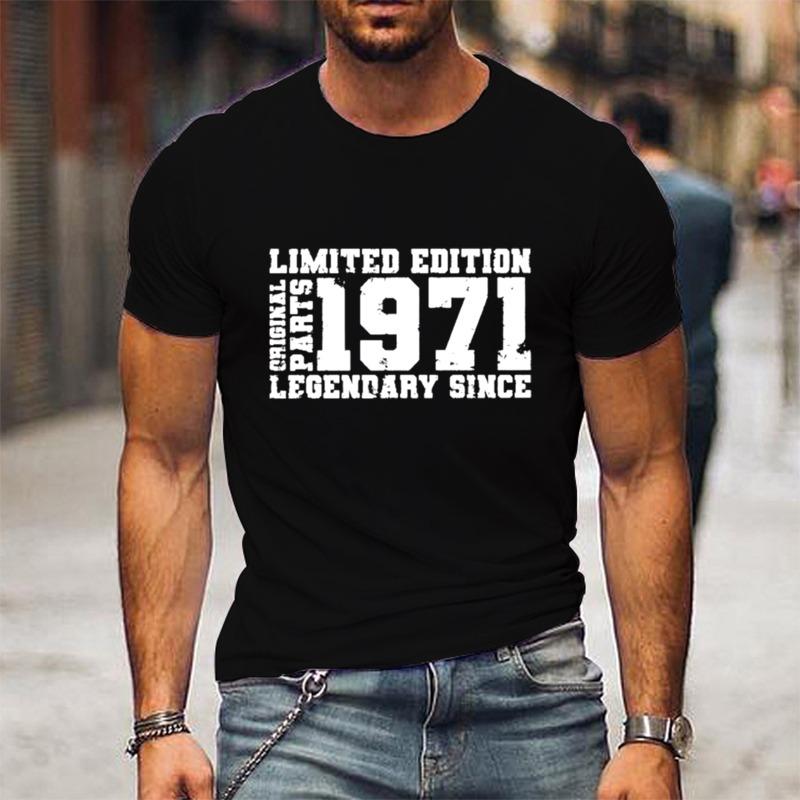 "EDYCJA LIMITOWANA 1971" Nadruk z literami, Casualowe bluzki z krótkim rękawem i okrągłym dekoltem dla mężczyzn, Szybkoschnący, wygodny, casualowy letni T-shirt