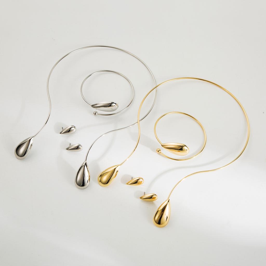 Tooxika Creative Minimalist Niche Design Metal Minimalist Teardrop Collar Bracelet Earrings Set