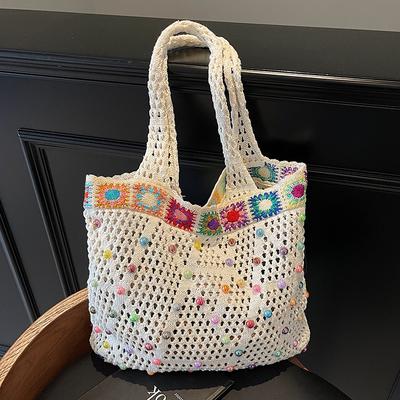 Spring and Summer Sunflower Beads Knitted Tote Bag Niche Mori Lazy Wind Sweet and Lightweight Shoulder Bag