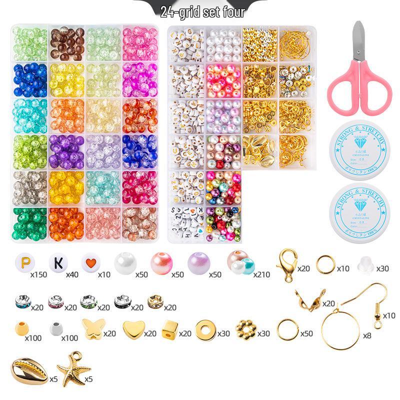 8mm Crackle Bead Bracelet Set: DIY Jewelry Flower Bead Accessories, Lampwork Crystal Loose Beads.