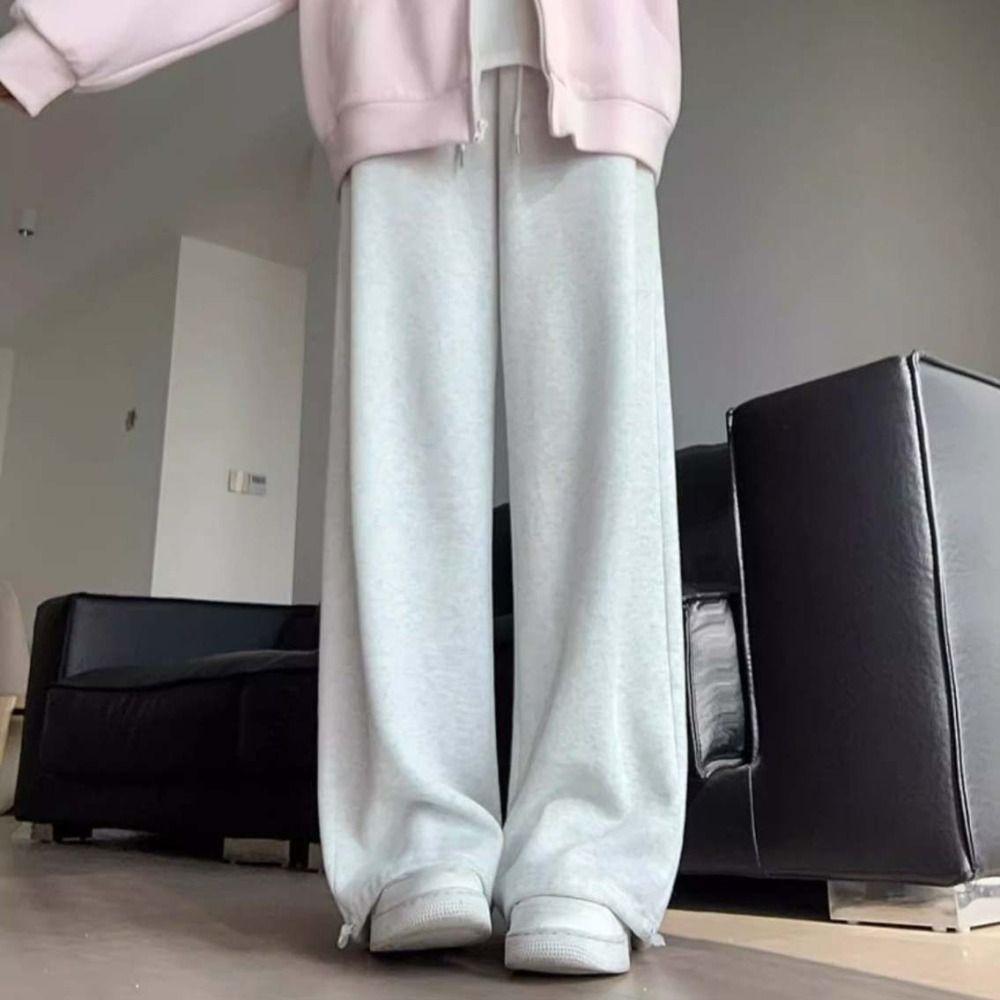 High Waist Casual Dragging Pants Y2K Drawstring Pants Women Soft Wide Leg Loose Pants  Lady