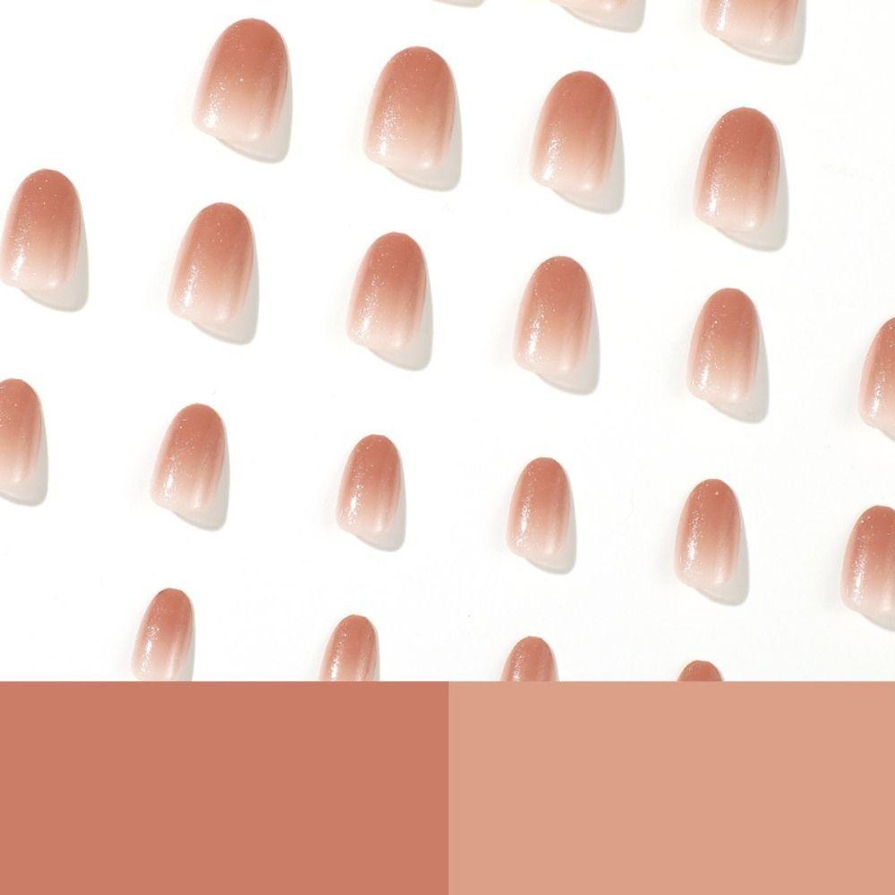24pcs Manicure DIY Press on Nails Gradient Pink False Nails Short Round French