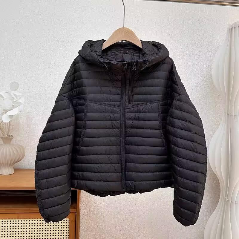 Womens Lightweight Down Jacket Short Loose Hooded Warm Coat 90% White Duck Fall Winter Fashion Outerwear