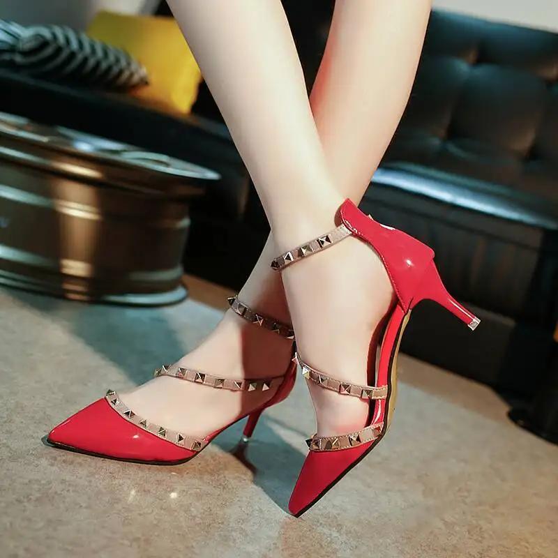 Fashion Rivet Pointed Toe White Sexy Women's Shoes Summer 2024 Buckles Sandals for Woman High Heels Party Weddings Footwear Thick Heel H