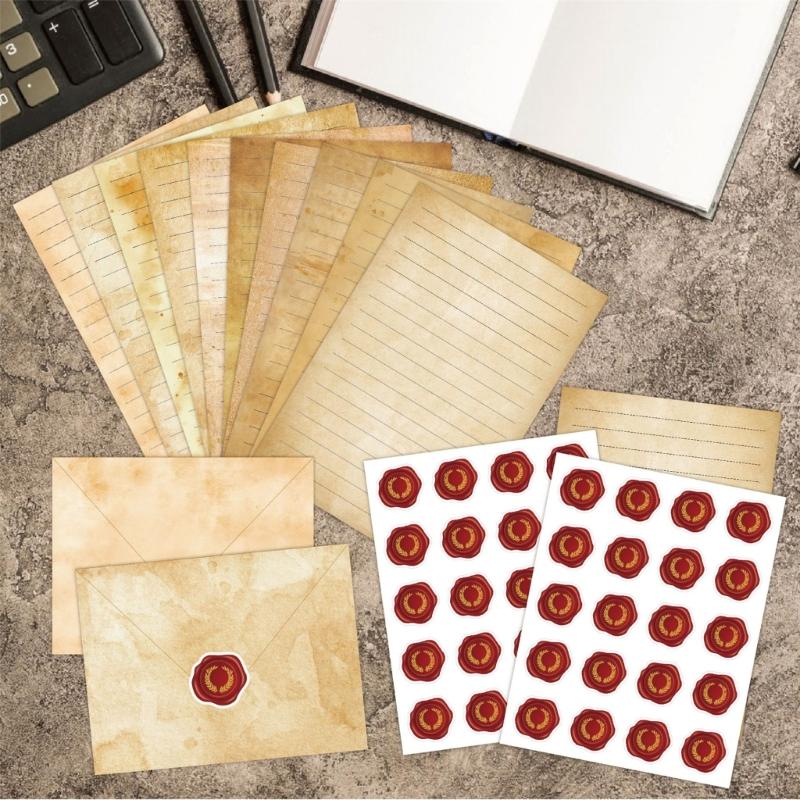 Vintage Paper Stationery Set 50 Letter Paper Lined Sheets 50 Matching Envelopes 60 Sealing Label Sticker for Wedding