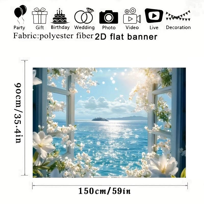2D plat rustig zeezicht bloemen gordijn achtergrondstof geschikt voor evenementdecoratie huisdecoratie polyestervezel