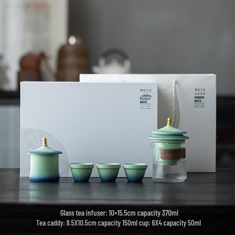 AQ Guochao Ceramic Forbidden City Travel Tea Set 1 Pot 3 Cups 1 Tea Caddy