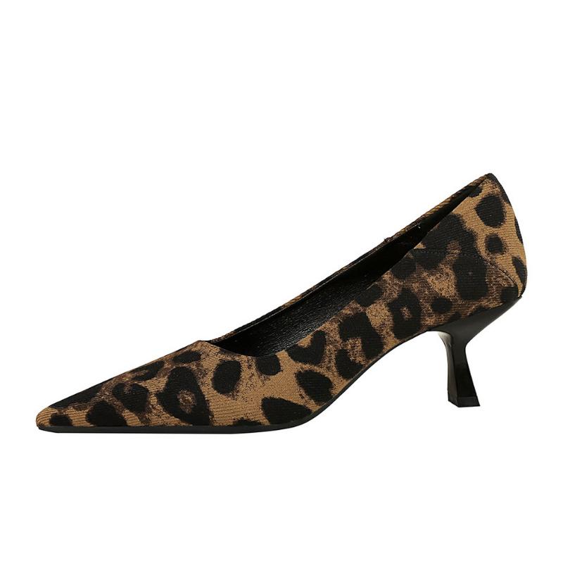 Banquet Leopard Print High Heels For Women With Thin Heels Pointed Toe Shallow Mouth Retro Single ShoesTemperament Fashion