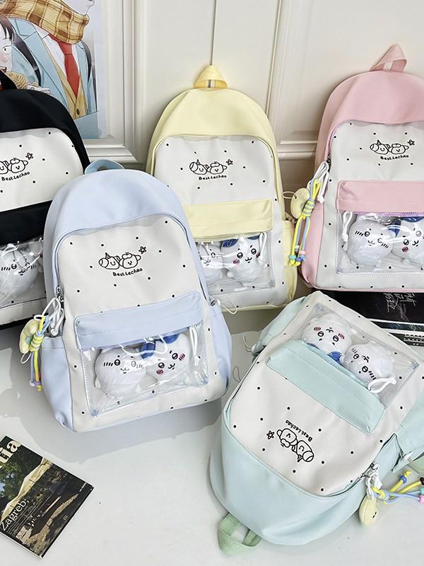 Japanese Anime Style Cute Girl Lightweight Backpack with Large Capacity and High-Value Brooch for Elementary Students