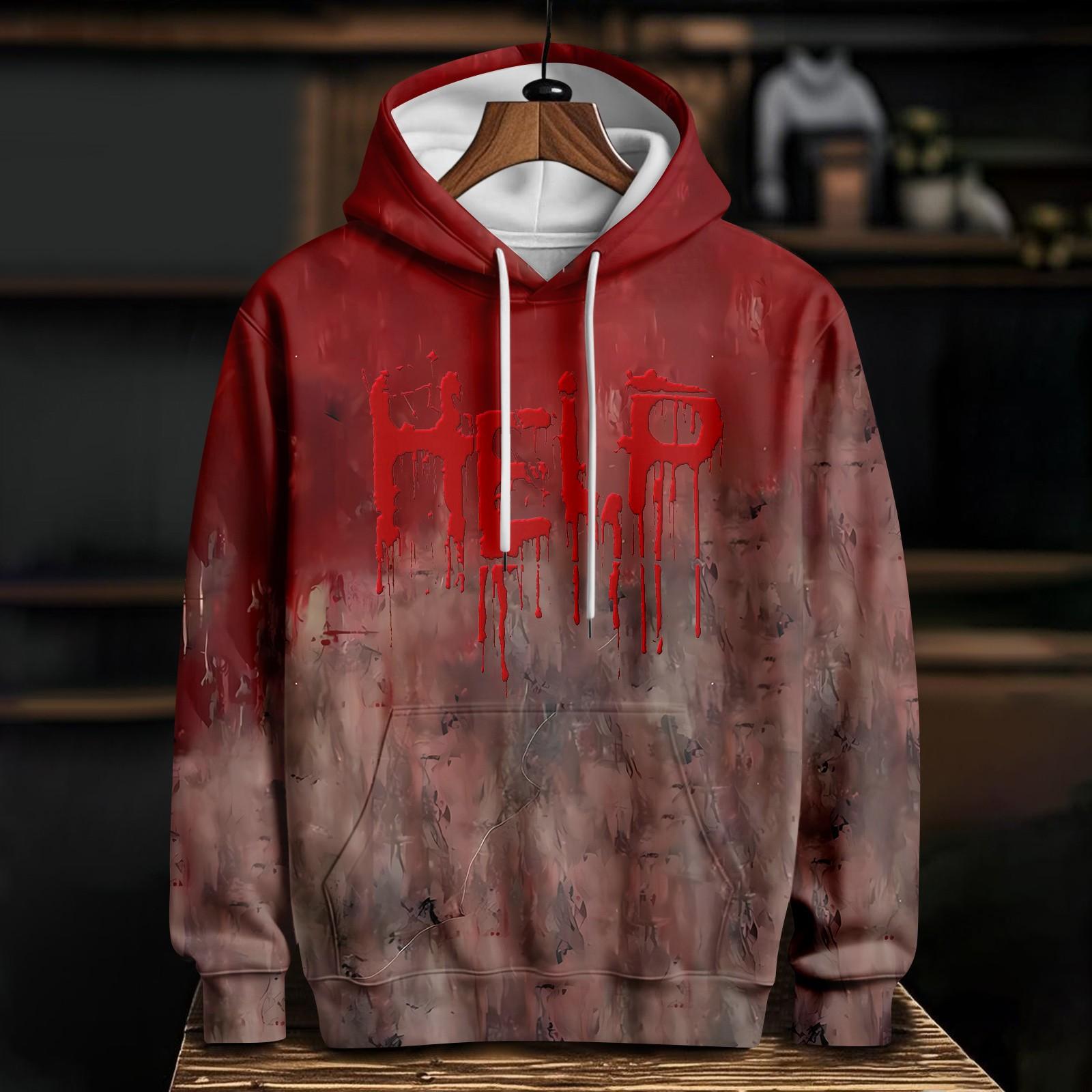 

Женский повседневный модный худи с длинным рукавом и принтом на Хэллоуин XL киноварь