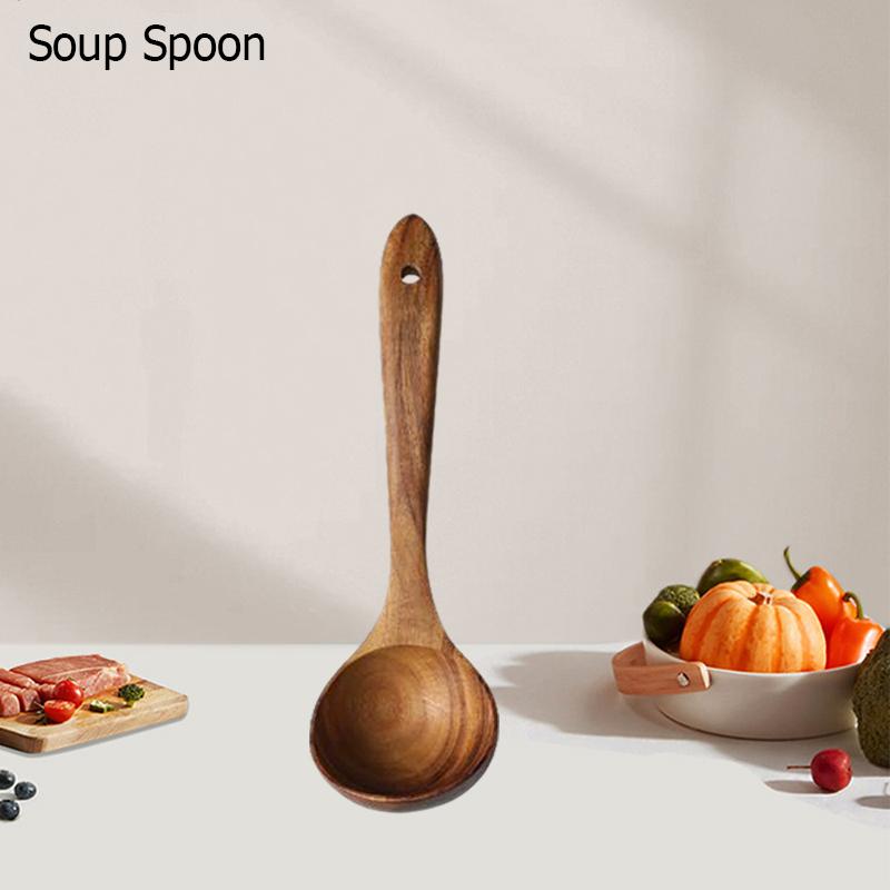 Wood Soup Spoon Food Shovel Spatula Nonstick Wood Frying Spatula Rice Spoon Cooking Tools 4PCS Household Kitchen Utensil Set