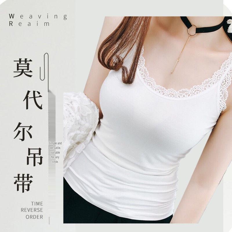 

Women s Lace Trim Spaghetti Strap Tank Top - High Stretch Plus Size Summer Base Layer 2XL (for 135-150 jin)
