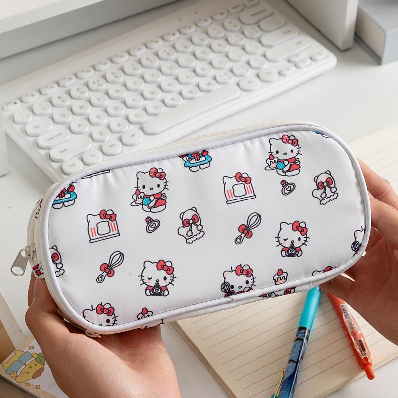 Double-Layer Cute Cat Print Pencil Case - Large Capacity Flip Cover for Students Large Capacity белый