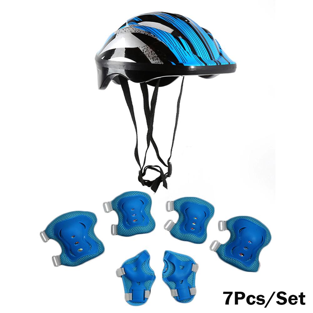 7 stk Sett Barn Gutter Jenter Hjelm Kne Håndleddsbeskytter Albuebeskyttere Barn Sykling Skøyter Sykkelhjelm Beskyttelse Beskytter