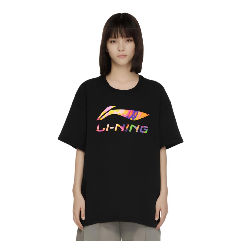Li Ning Mother Logo Printed Round Neck Loose Comfortable Casual Short Sleeve T-Shirt Women T-Shirts Black AHSVA76-1
