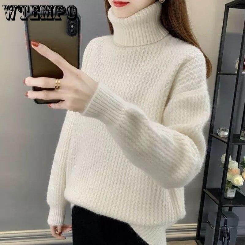 Sweater Women Thick Turtleneck Jumper Loose Pullover Knit Bottoming Shirt Feminina Pull Long Simple Basic Autumn and Winter