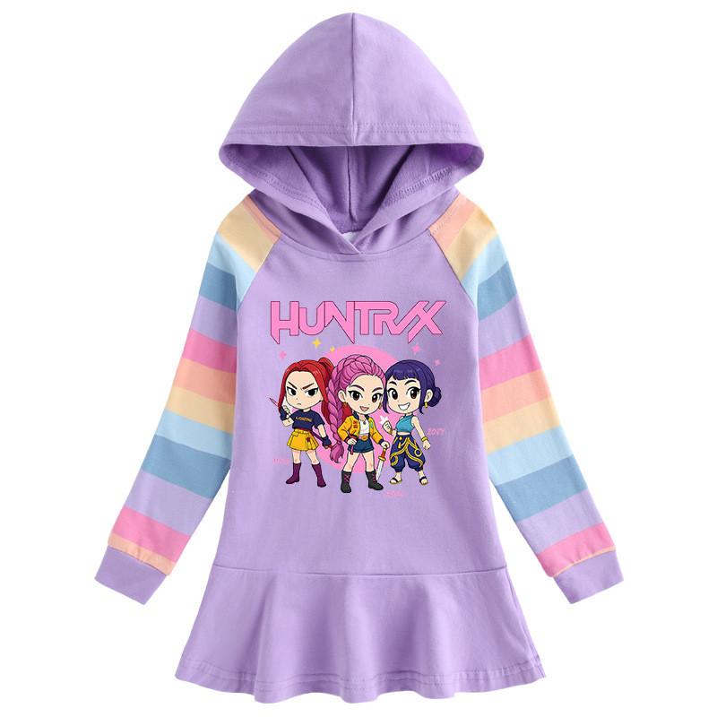 Cotton Kpop Rumi Zoey Mira Hunters Long Sleeves Hooded Dress for Girl