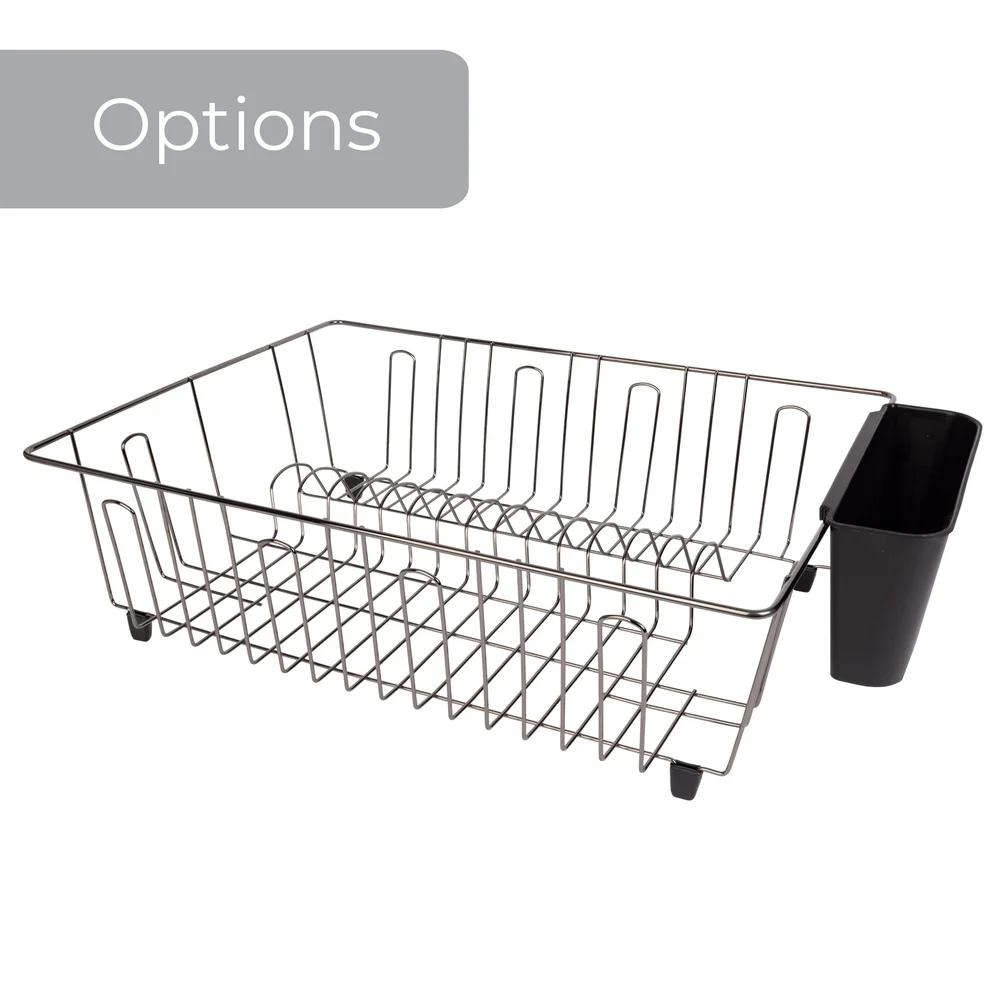 Large Wire Dish Rack Kitchen Organizer Drying Rack with Cutlery Cup Countertop Storage Black Chrome Rust Resistant Metal