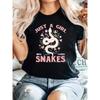 European Sizes Loves Snakes Print T-Shirt, Casual Crew Neck Short Sleeve Comfort Tee Top for Spring & Summer, Women's Clothing