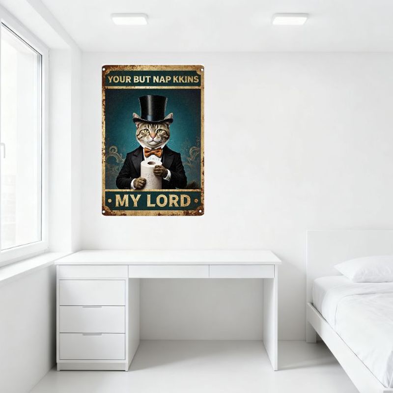 Vintage anthropomorphes Katze Smoking Toilettenpapier Metallschild - Skurriles Retro-Dekor für Zuhause Café Bar