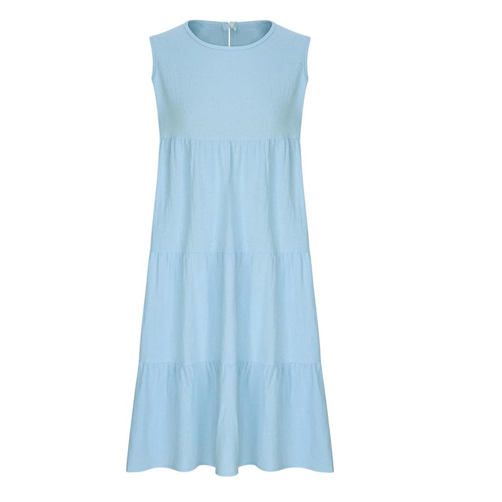 2024 Summer Women's Plus Size Cotton Linen Sleeveless Patchwork Loose Dress