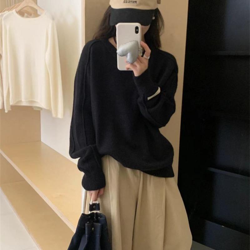 Gentle Design Style Candy Color Round Neck Pullover Sweater Women's Soft Waxy Round Neck Loose Thick Warm Top Trendy Girl