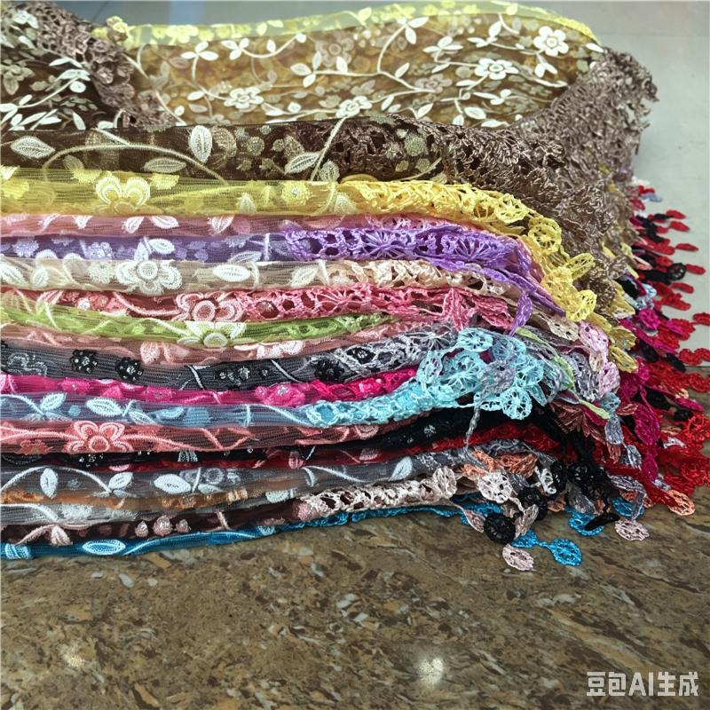 Tassel Triangle Shawl Lace Veil Scarf Bandana Church Prayer Wedding Mantilla Embroidered Headcovering Hijab Women Scarf