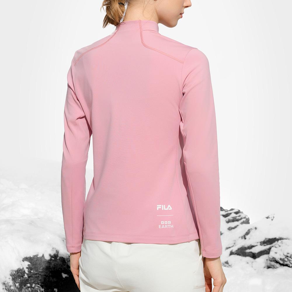 Fila X BBC EARTH Explore Series Comfortable Soft Stand Collar Long Sleeve Regular T-Shirt Women Tops Purple Pink A11W447202F-PK