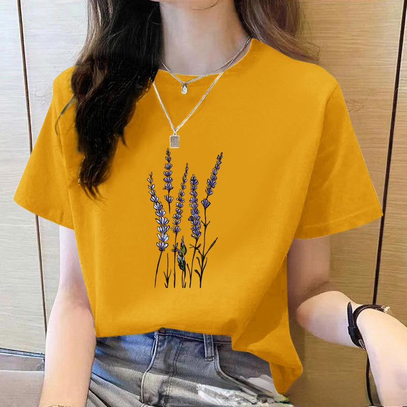 2025 Summer Loose Women's T-Shirt High Quality Lavender Pattern Printed Short Sleeve Women's Short Sleeve T-Shirt CCXX183