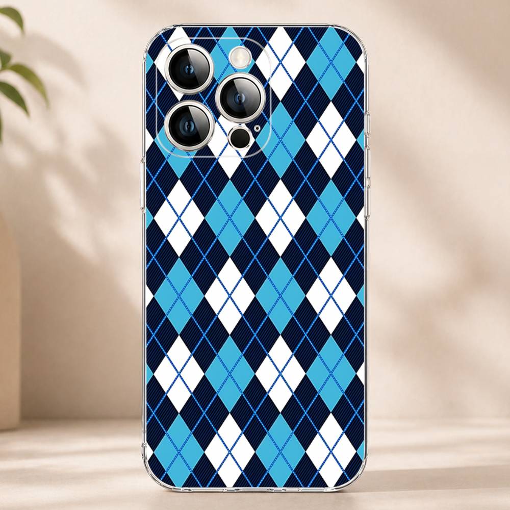 Block Match Plaid Phone Case for iPhone 17 16 Pro Plus Air 16E 15 14 13 12 11 Max Mini Transparent Cover