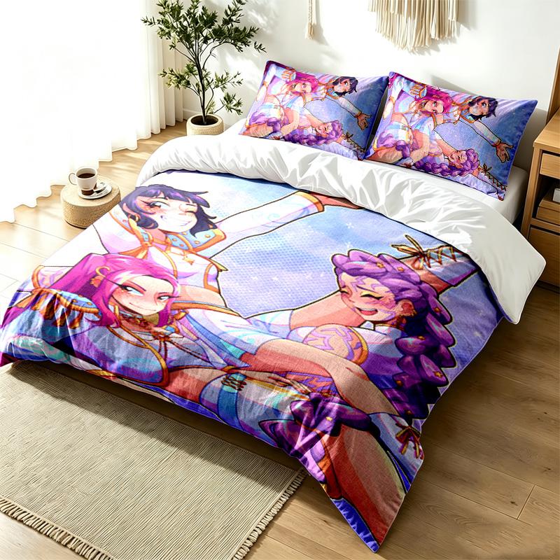 Kpop Demon Hunters 3pc Duvet Cover Set Simple Modern Bedding Set Wrinkle Resistant Soft Fabric All Season Use a Perfect Gift