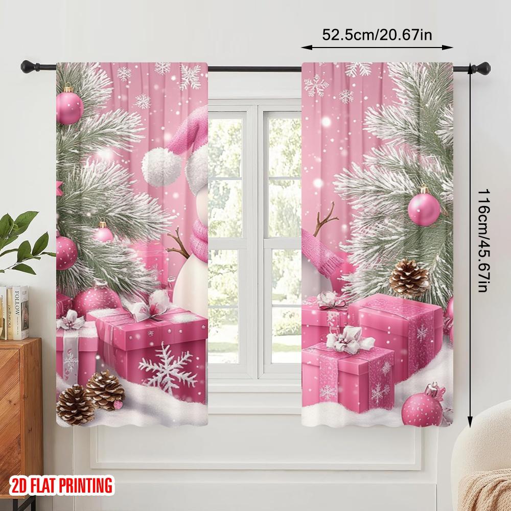 2pcs,2D plane printing Popular Curtains Cute Snowman Pink Christmas Gifts (3) Durable Polyester (without rod) Versatile All