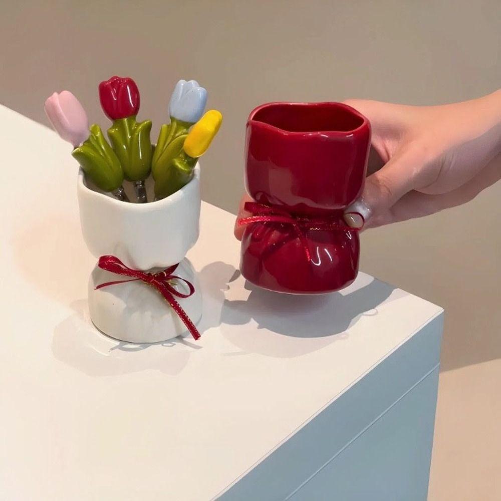 Ins-Stil Dessertgabeln mit Aufbewahrungsglas Tulpenform Edelstahlgabel Hausdekoration