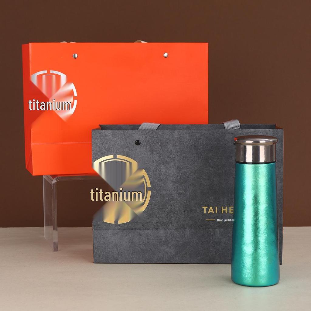 Compact Double-Walled Titanium Tea Infuser Cup with Gift Box - Portable, Thermal Vacuum Insulated for Steeping Tea