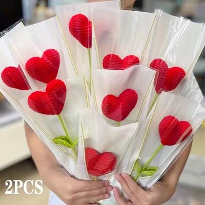 2pcs/3pcs/6pcs Handmade Knitted Love Bouquet Simulation Bouquet Gift for Friends Valentine's Day Gift