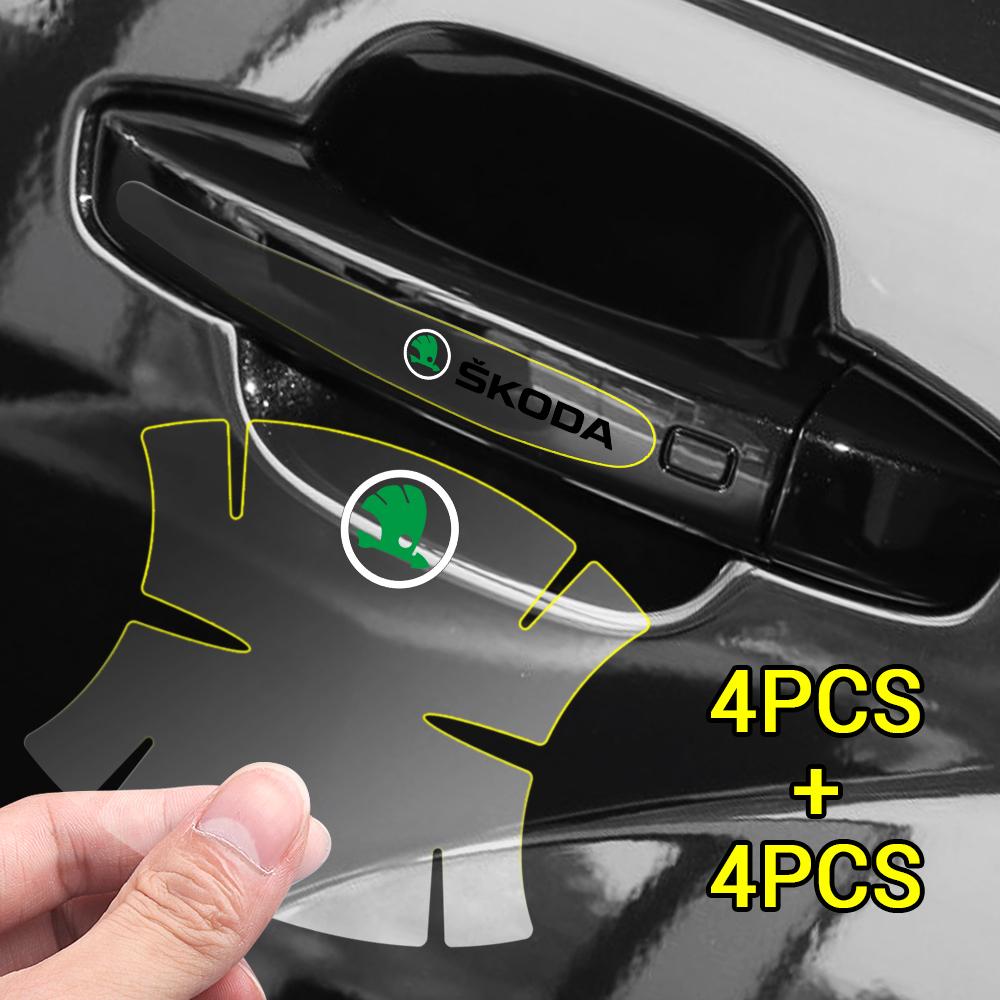 AAFM1 Car Door Handle Transparent Protector Film Sticker Anti Scratches Decals For Skoda Rapid Fabia 1 2 Karop Kamiq Superb Octavia 2