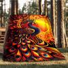 1pc Peacock Feather Print Print Outdoor Blanket, Lightweight Polyester,