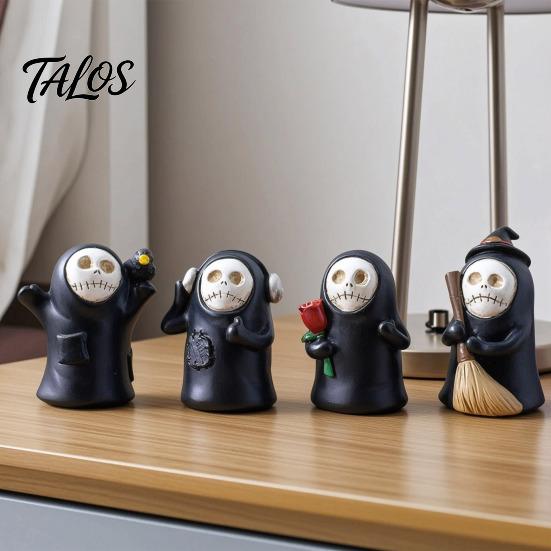 Gothic Style Birthday Gifts Halloween Ghost Figurine, Spooky Black Robe Statue, Cute Home Decor for Living Room Skull Resin Ornament Tabletop