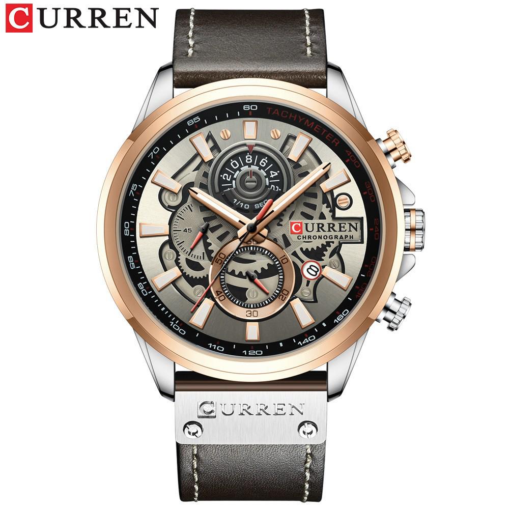 Curren 8380 Men's Waterproof Multifunction Sports Quartz Watch with Leather Strap and Calendar.